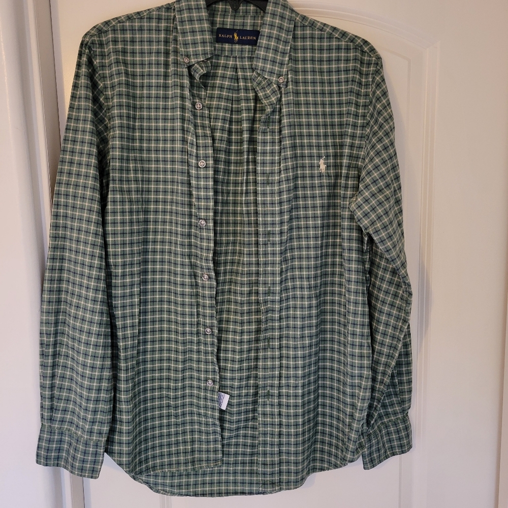 Ralph Lauren Men's Green Checkered Long Sleeves Shirt Size Small